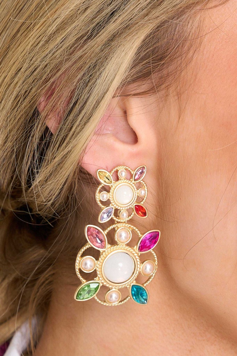 Jewelry Red Dress | A Diamond'S Gotta Shine Gold Earrings Multi