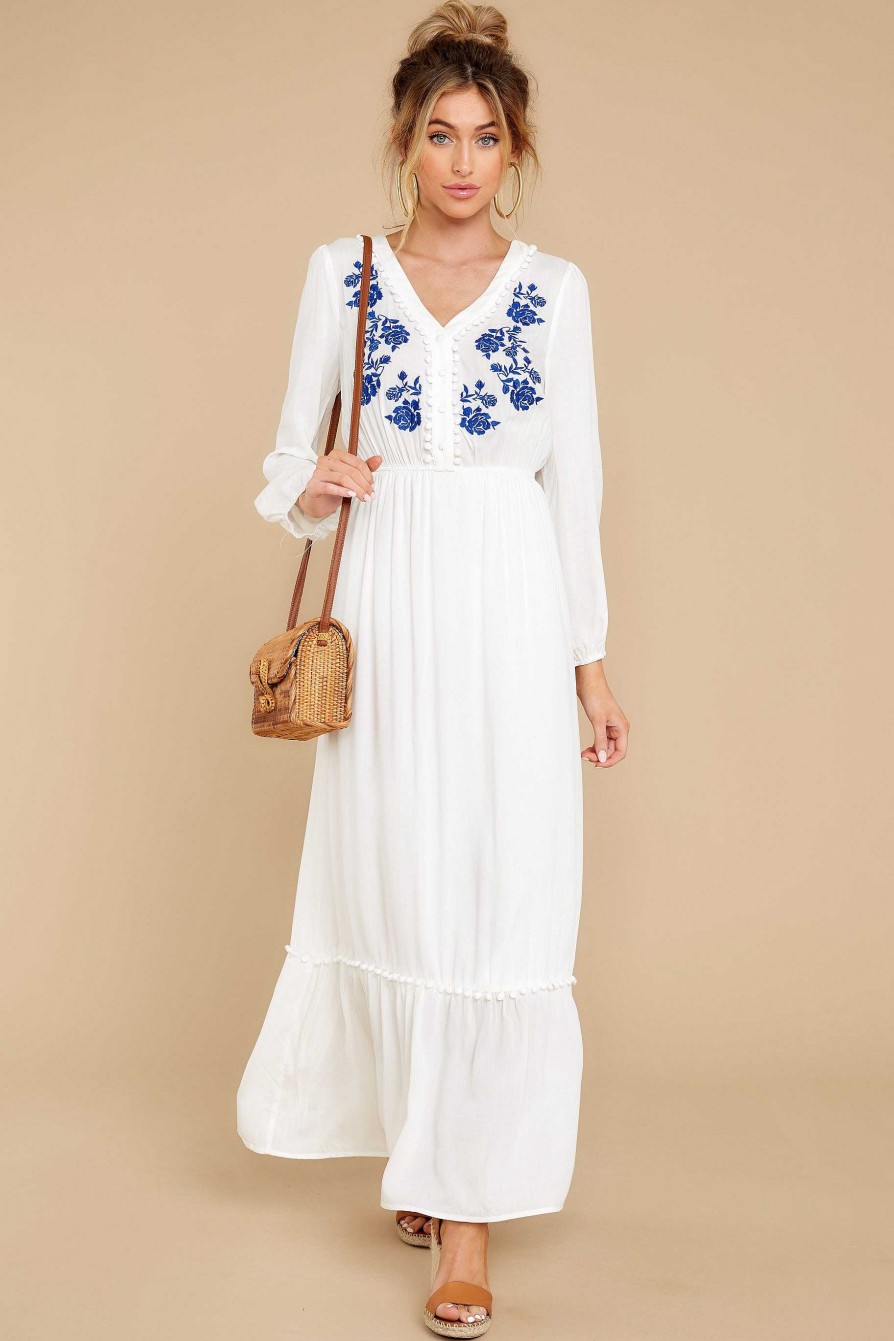 Clothing Aura Maxi Dresses | If She Wants It Embroidered Maxi Dress White
