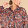 Clothing Aura Blouses & Shirts | You'Re All Mine Multi Print Top Burgundy