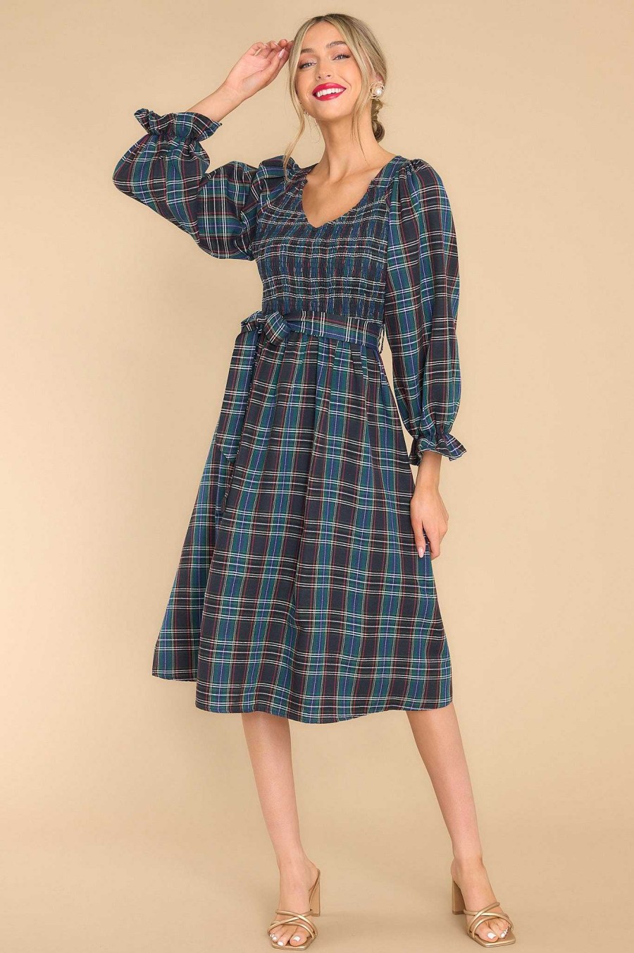 Clothing Red Dress Midi Dresses | All Spruced Up Multi Plaid Midi Dress Black