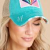 Accessories Red Dress Hats | Rainbows And Weekends Distressed Cap Aqua Blue