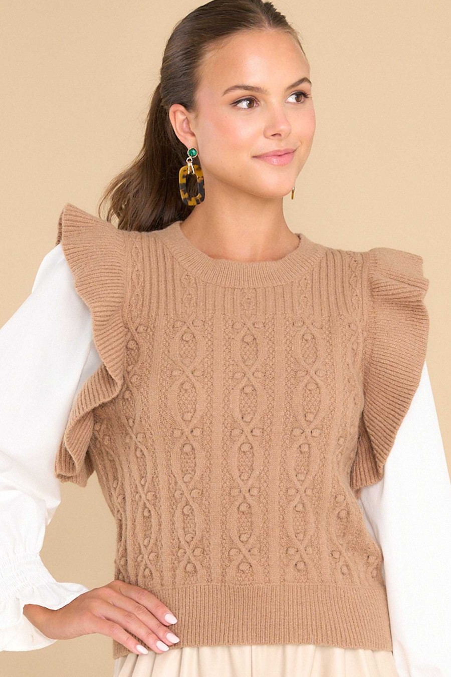 Clothing Red Dress Casual Tops | Elegant Ways Top Tan