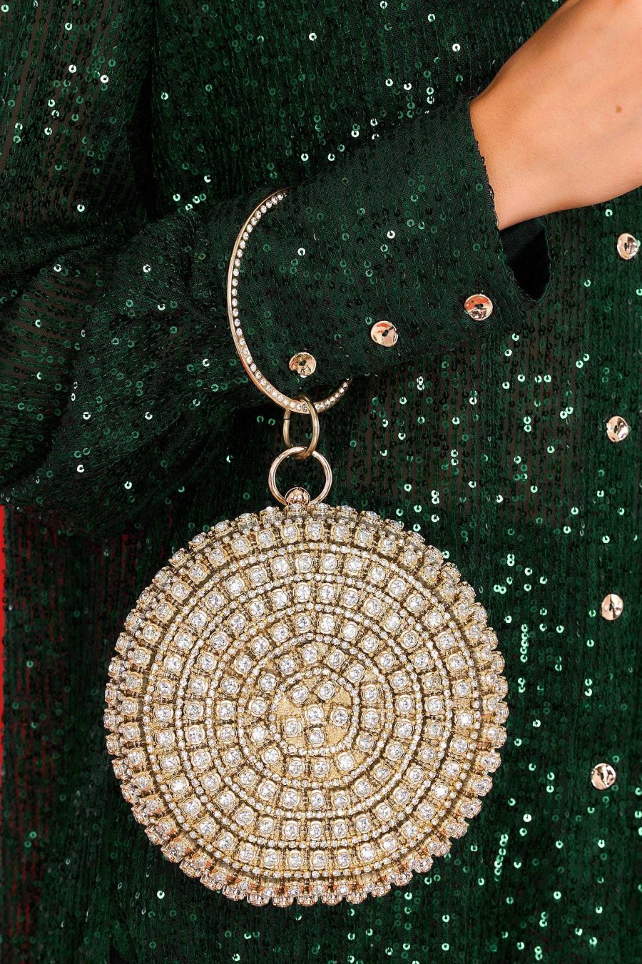 Accessories Red Dress Clutches & Pouches | Something Different Round Bag Gold