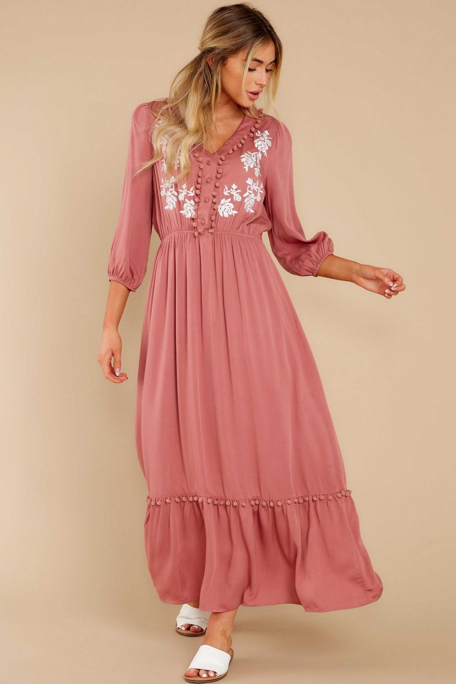 Clothing Aura Maxi Dresses | If She Wants It Embroidered Maxi Dress Dark Mauve