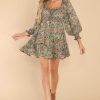 Clothing Red Dress Mini Dresses | Pep In Your Step Olive Floral Print Dress Multi