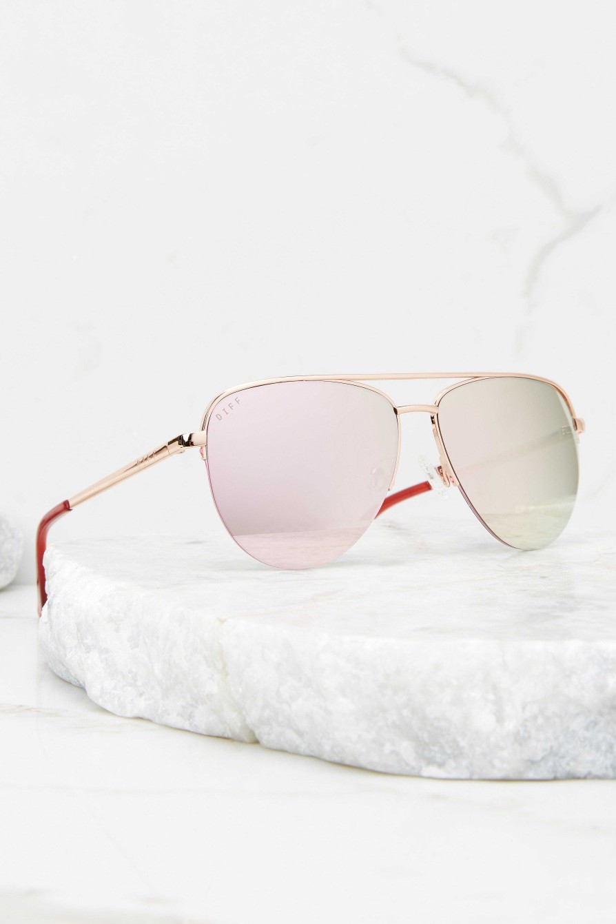 Accessories DIFF Sunglasses | Tate Aviator Rose Gold Cherry Blossom Mirror Sunglasses Rose Blossom