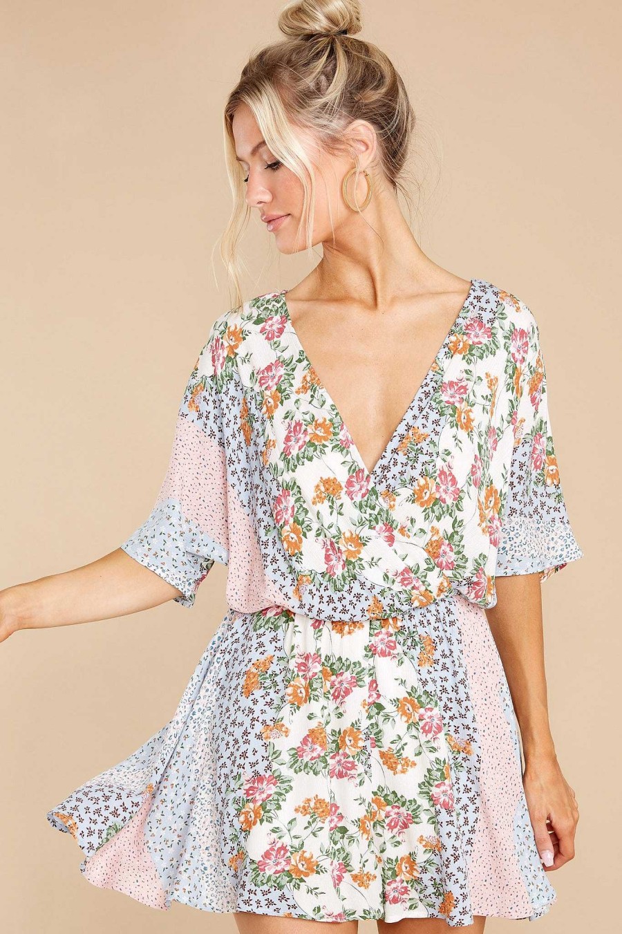 Clothing Red Dress Rompers | Beauty Of The Garden Multi Floral Print Romper Blue