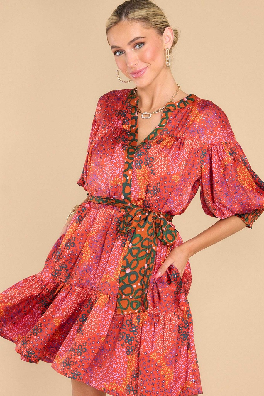 Clothing Alden Adair Mini Dresses | Charlotte Funky Town Dress Red