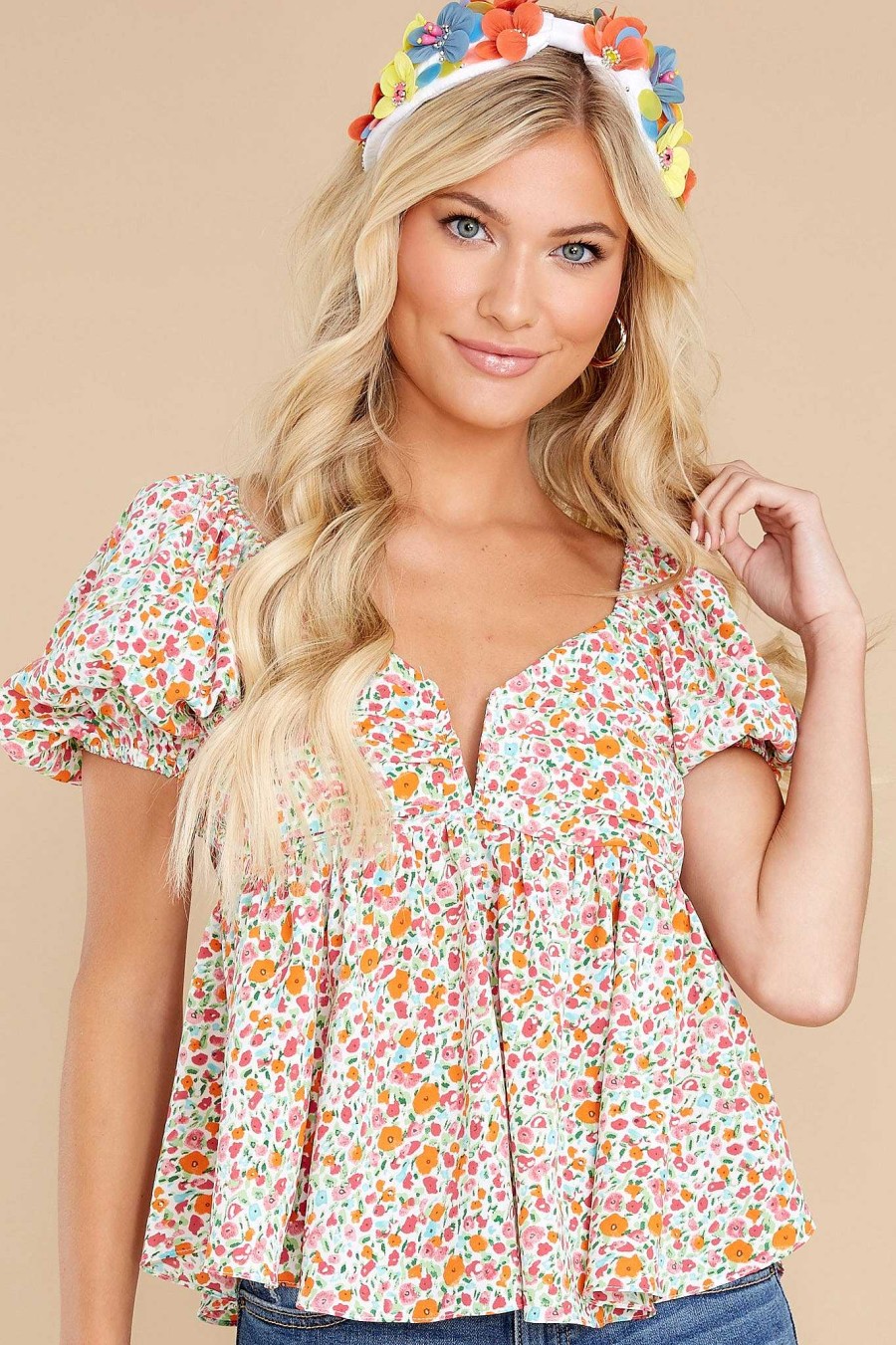 Clothing Red Dress Blouses & Shirts | Automatic Love Floral Print Top White