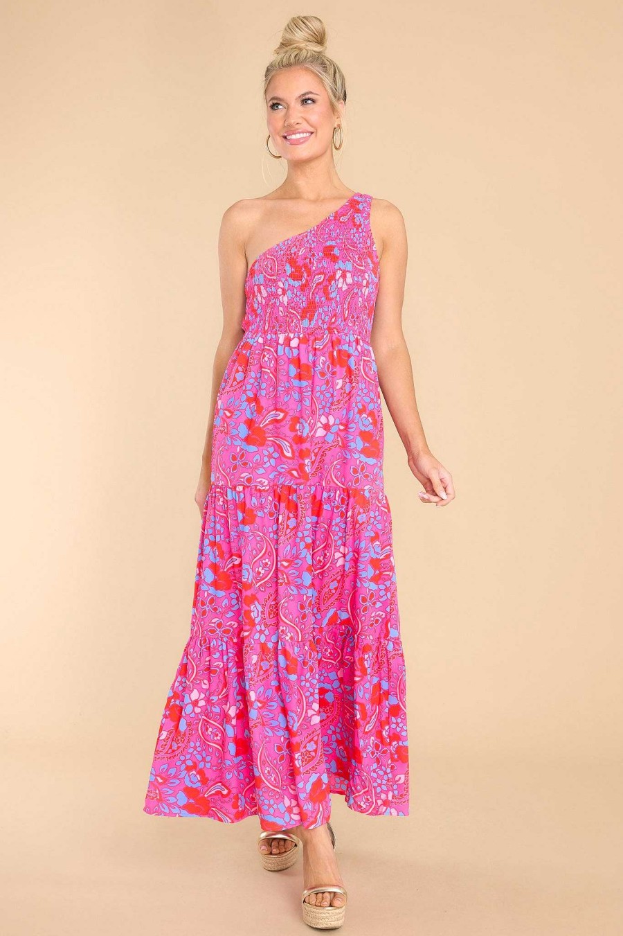 Clothing Red Dress Maxi Dresses | Where To Go Multi Print Maxi Fuchsia