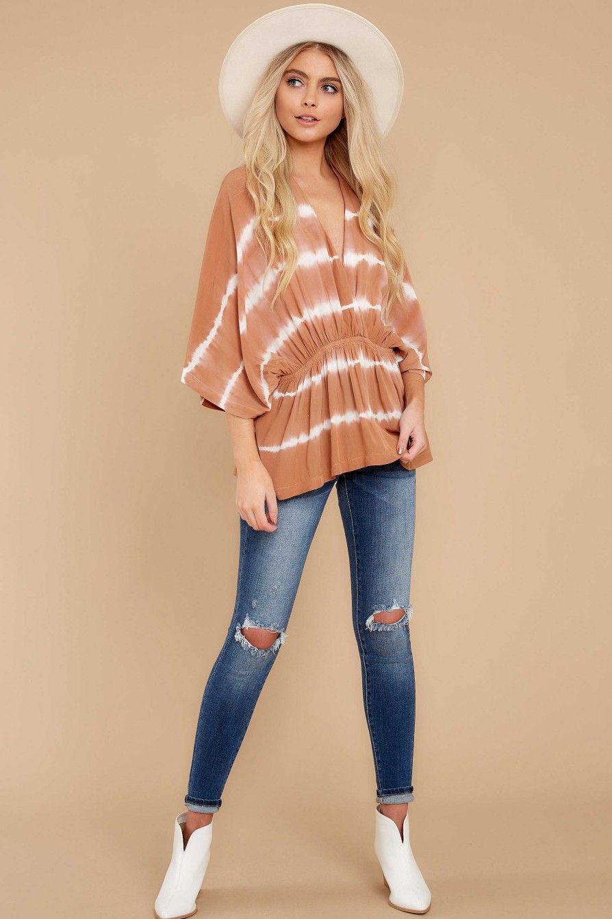 Clothing Red Dress Blouses & Shirts | Stepping Ahead Tie Dye Top Latte