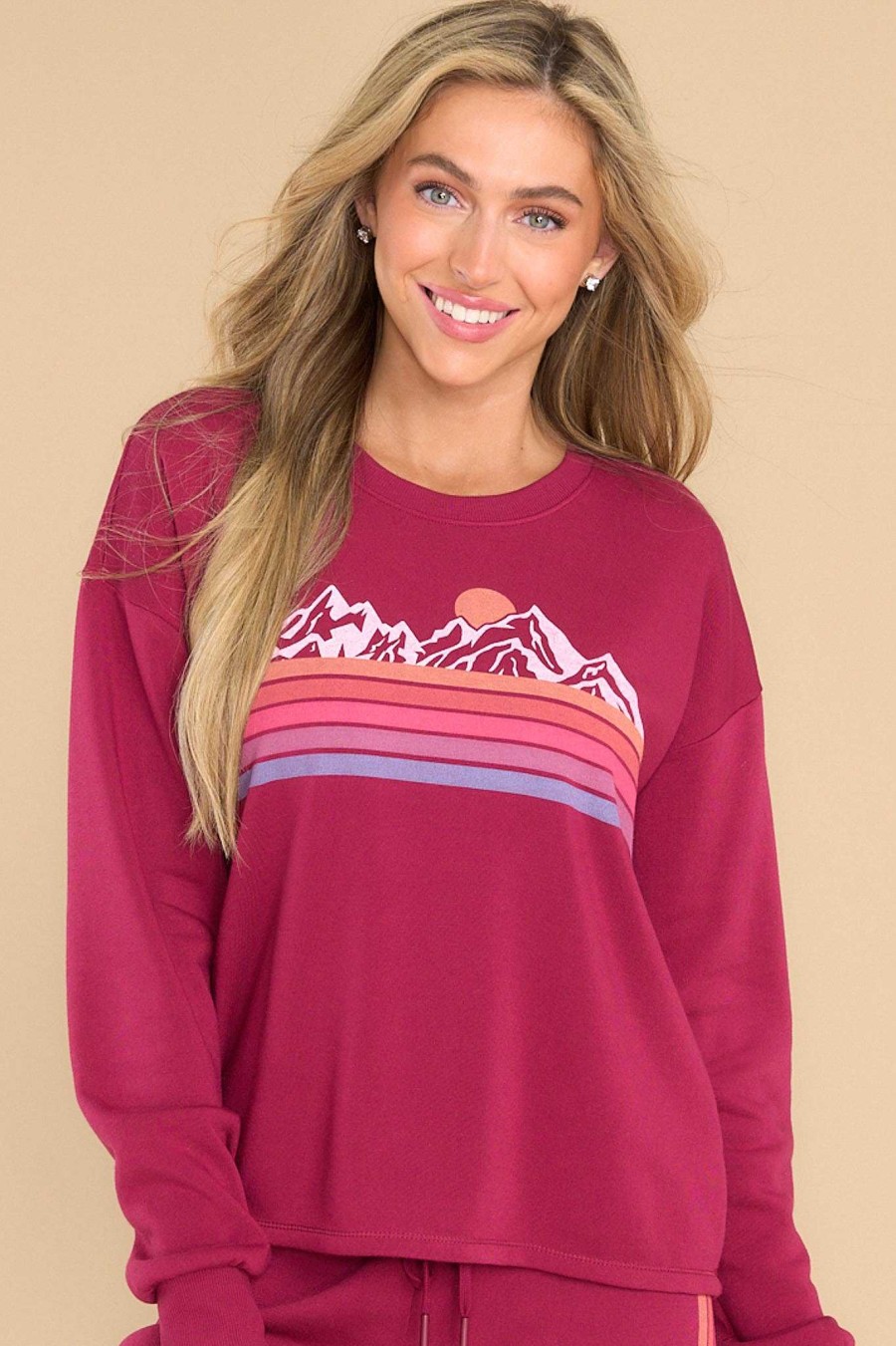 Clothing PJ Salvage Loungewear Tops | Retro Rockies Pj Top Deep Raspberry