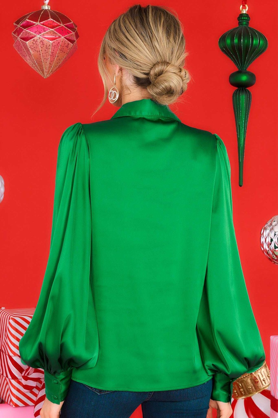 Clothing Aura Blouses & Shirts | Blessed Events Top Emerald Green