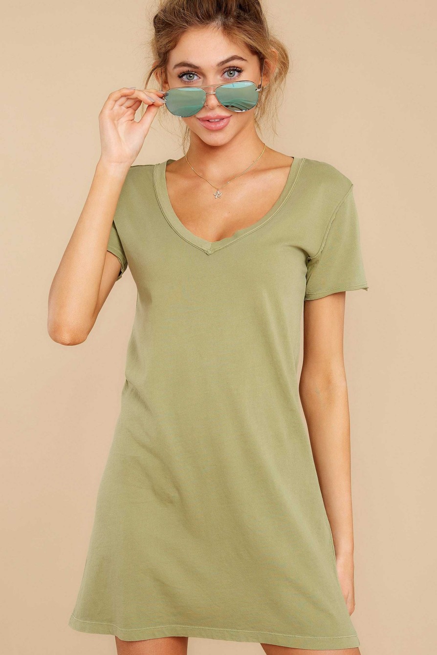 Clothing Z Supply Mini Dresses | The Organic Cotton T Shirt Dress Light Sage