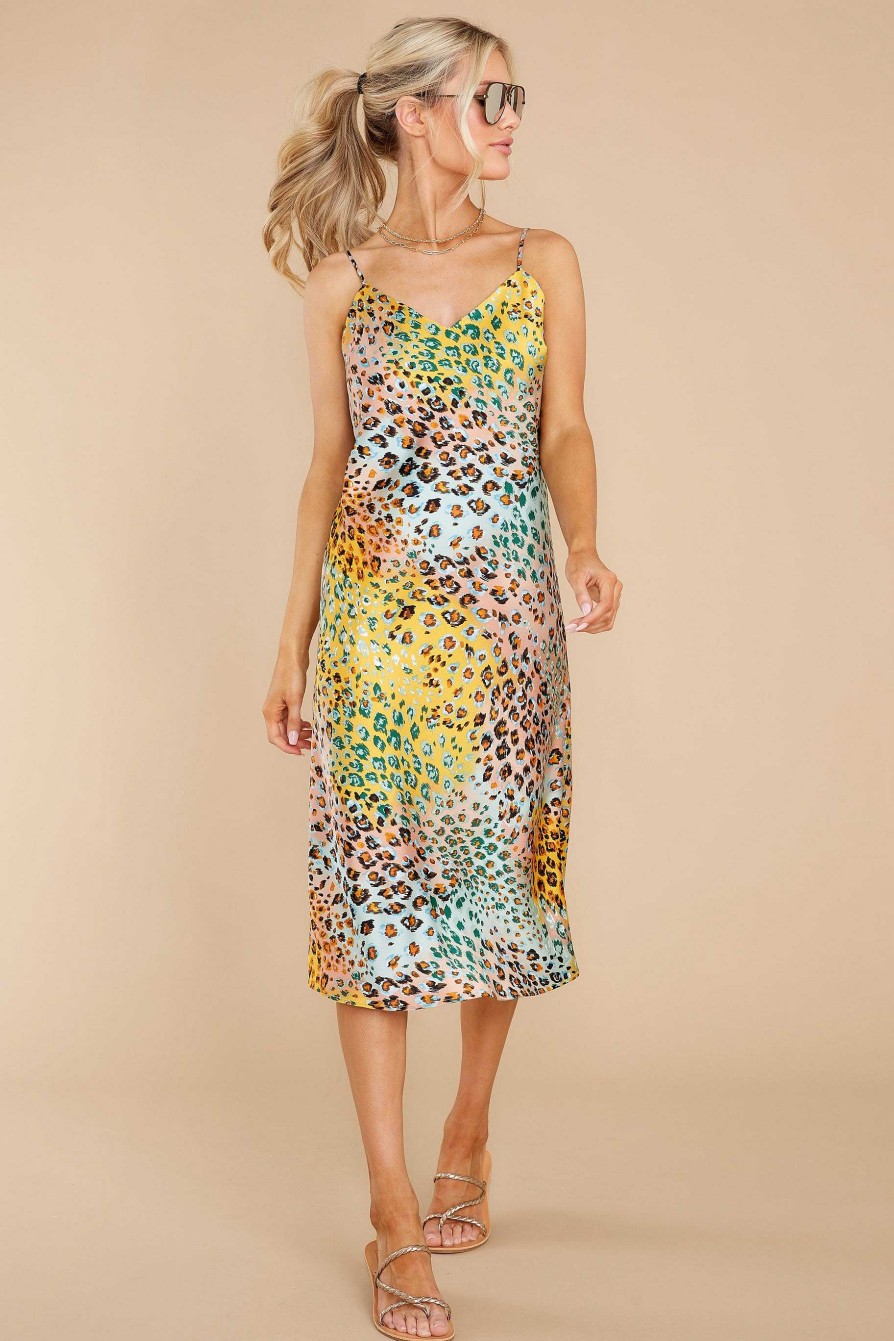 Clothing Red Dress Midi Dresses | Wild Streak Multi Leopard Print Midi Dress Peach