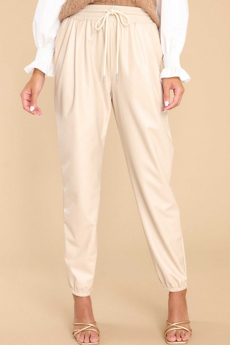 Clothing Red Dress Joggers | Wishful Dreamer Faux Leather Joggers Beige