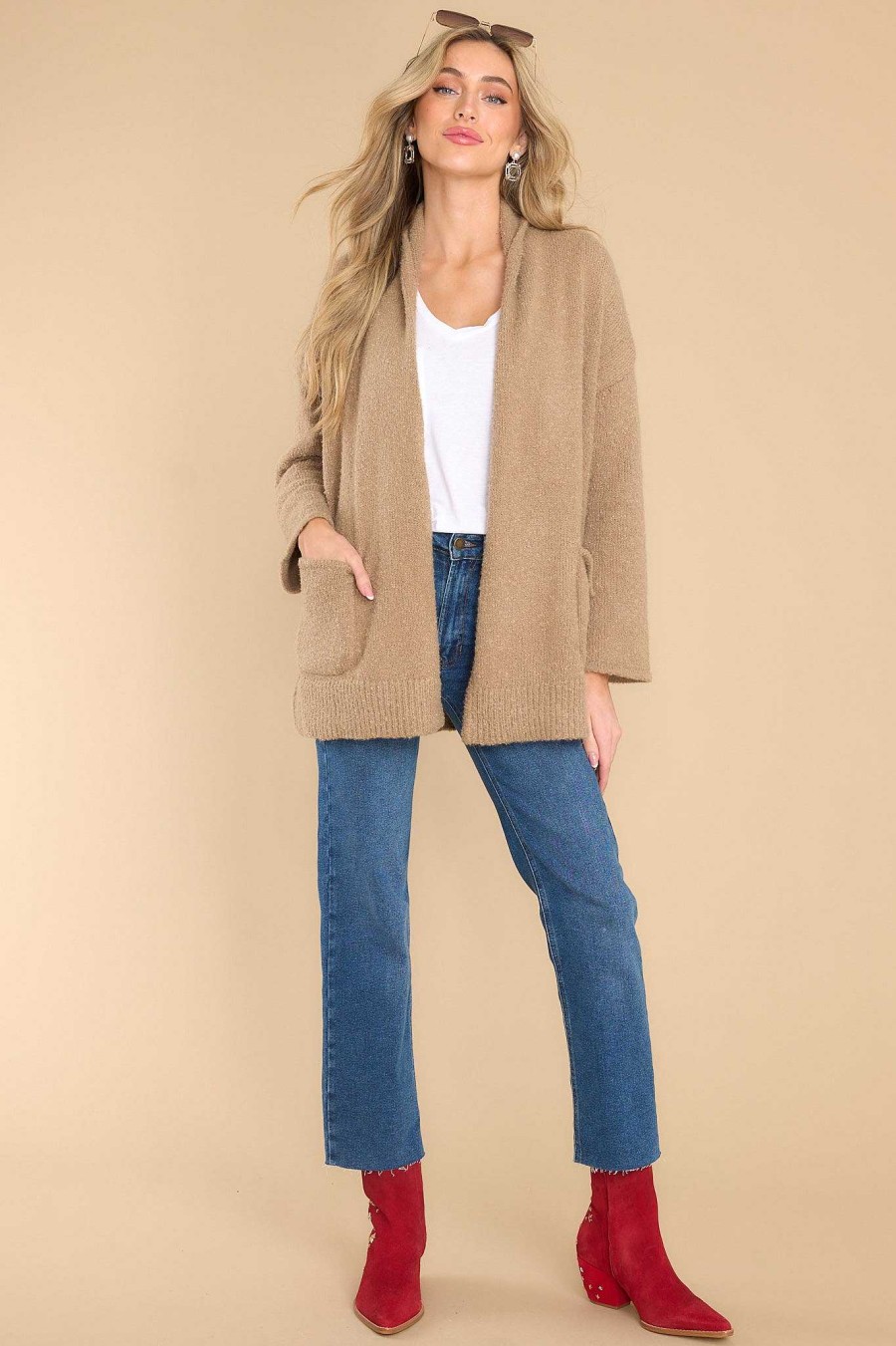 Clothing Red Dress Casual Tops | Do You Mind Cardigan Light Mocha