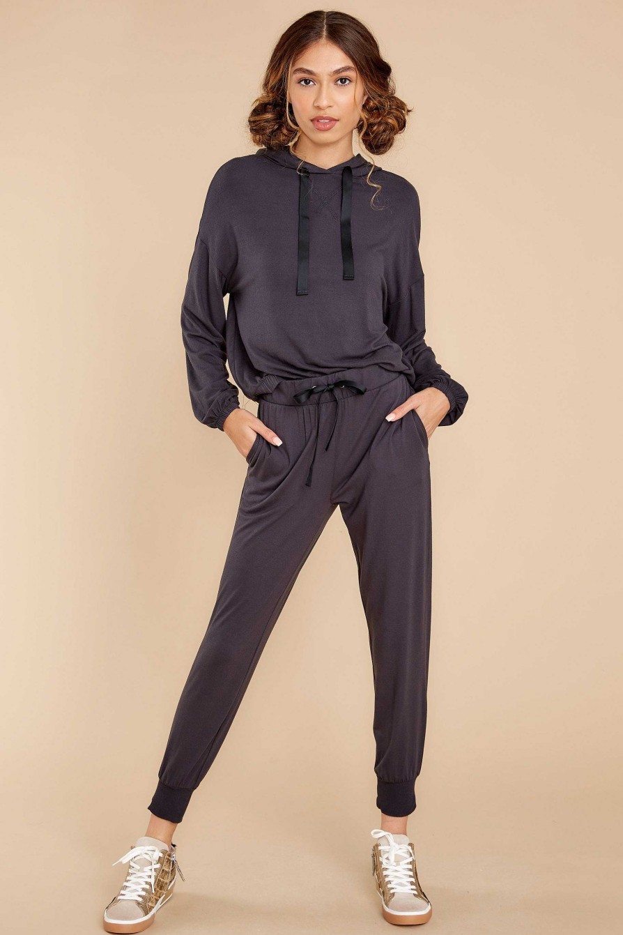 Clothing Z Supply Loungewear Tops | Sonya Whisper Black Jersey Hoodie Onyx