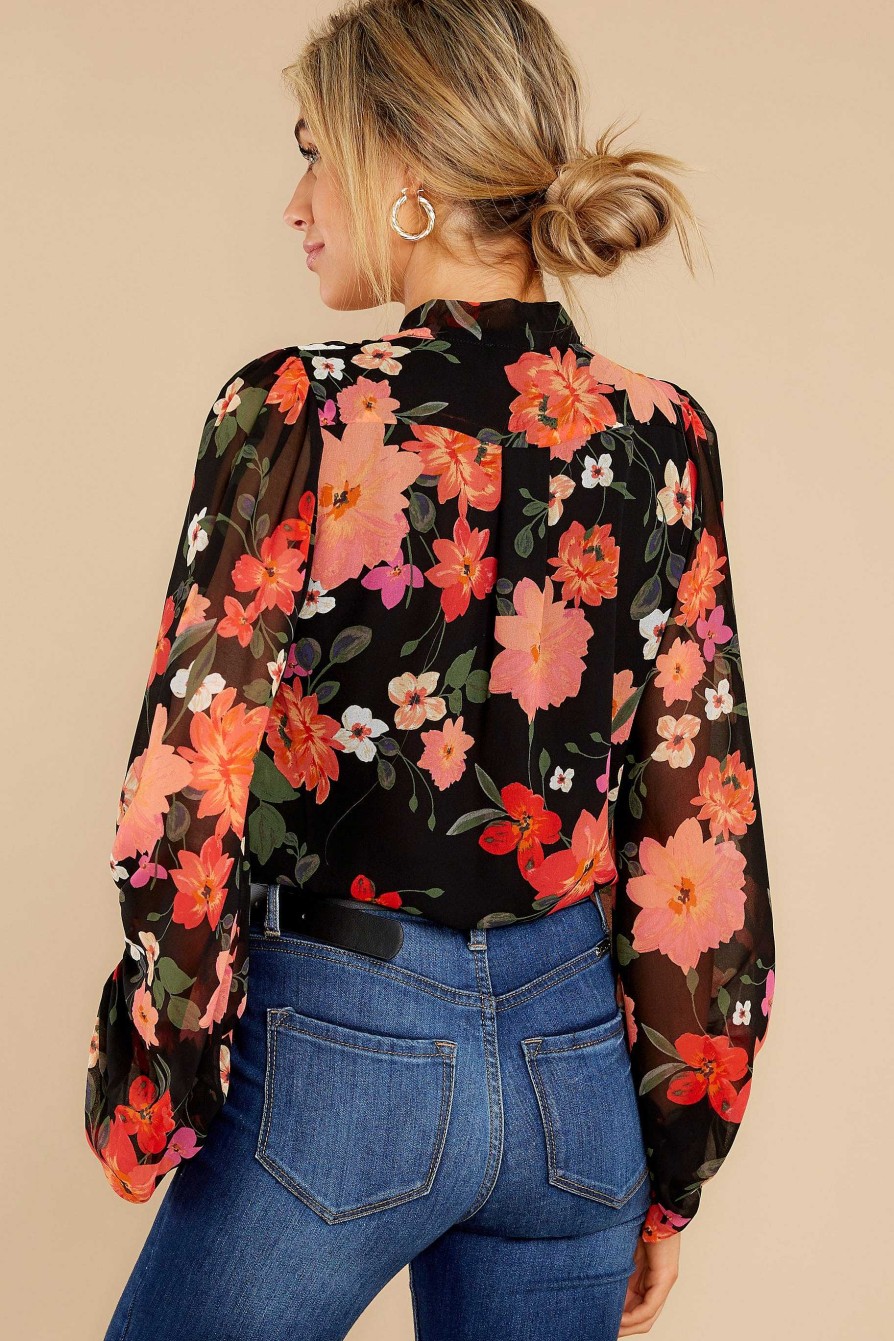 Clothing Red Dress Bodysuits | Something To Admire Floral Print Bodysuit Black