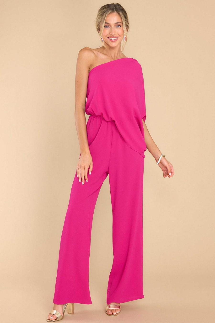 Clothing Red Dress Jumpsuits | Dreaming Of New One Shoulder Jumpsuit Fuchsia