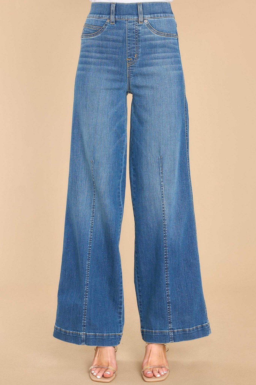 Clothing Spanx Clean Denim | Seamed Front Stretch Wide Leg Jeans Vintage Indigo