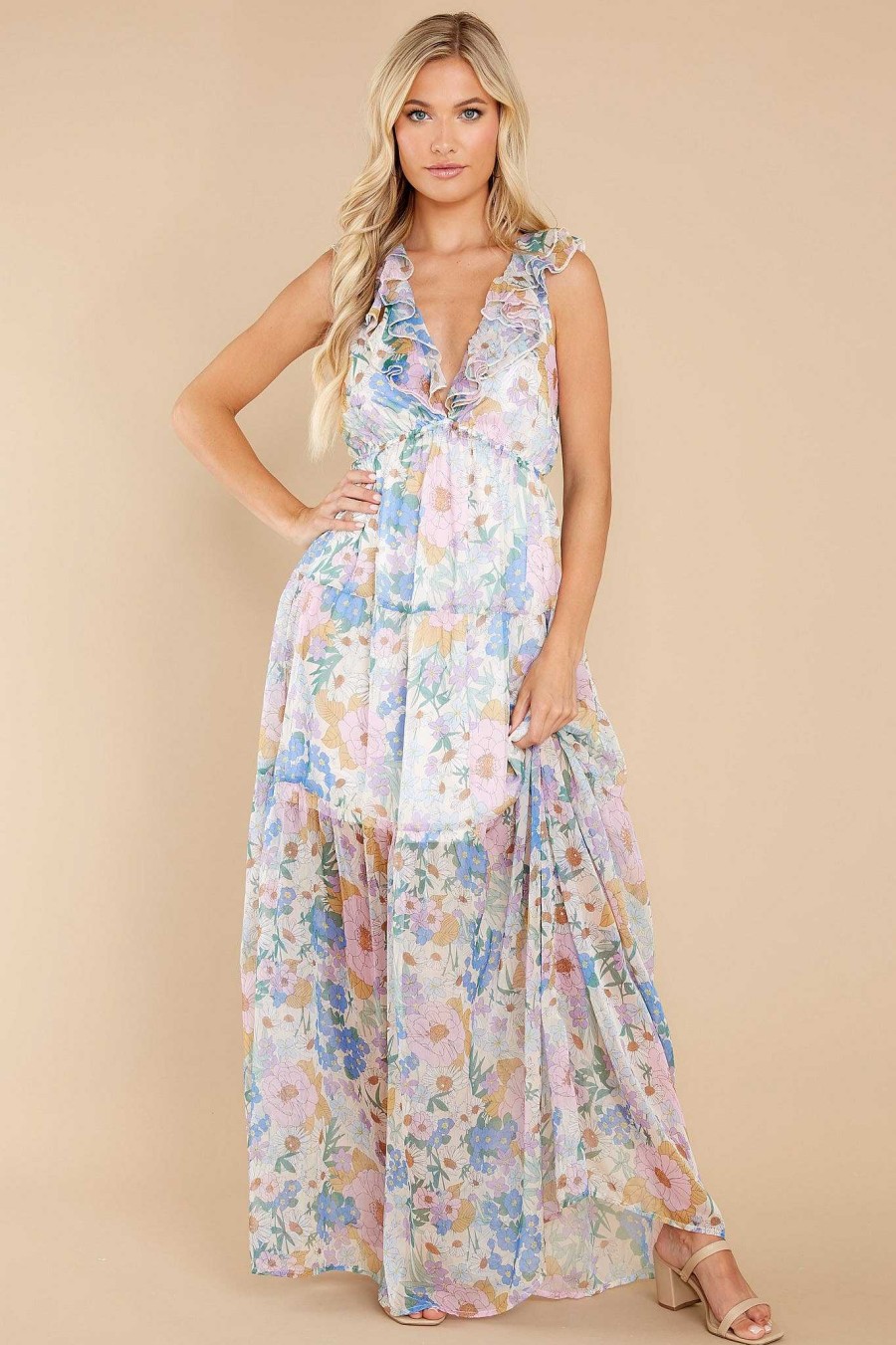 Clothing Red Dress Maxi Dresses | A Million Reasons Floral Print Maxi Dress White