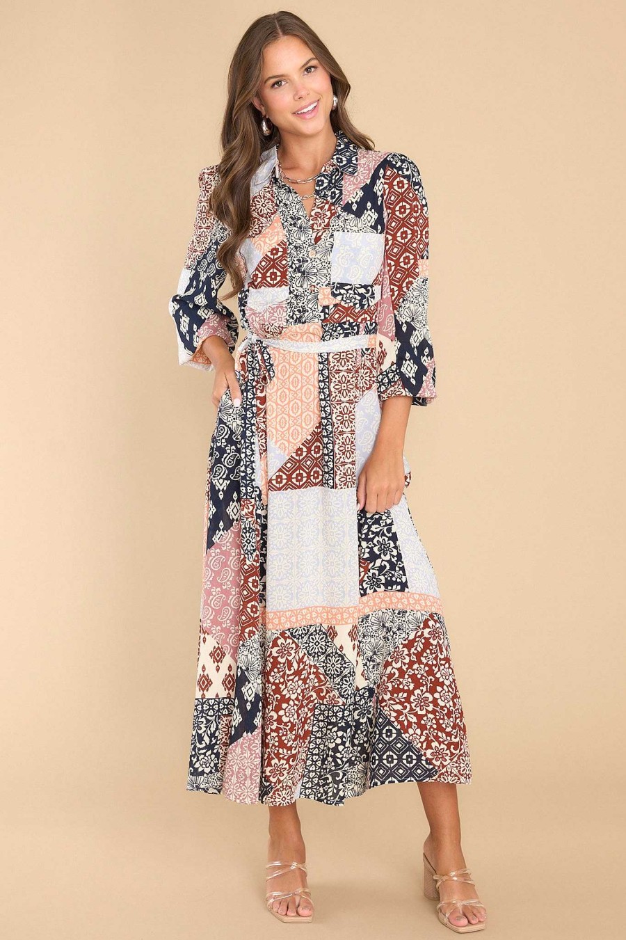 Clothing Red Dress Maxi Dresses | Hear The Applause Patchwork Maxi Dress Rust