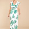 Clothing Red Dress Two Piece Sets | Waterfront Views And Green Palm Print Two Piece Set White