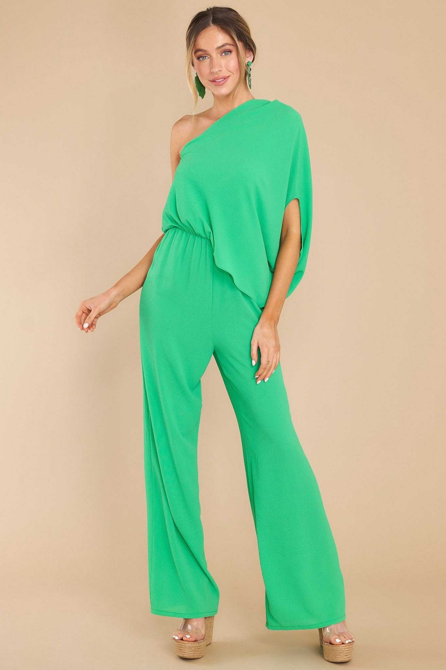 Clothing Red Dress Jumpsuits | Dreaming Of New One Shoulder Jumpsuit Green