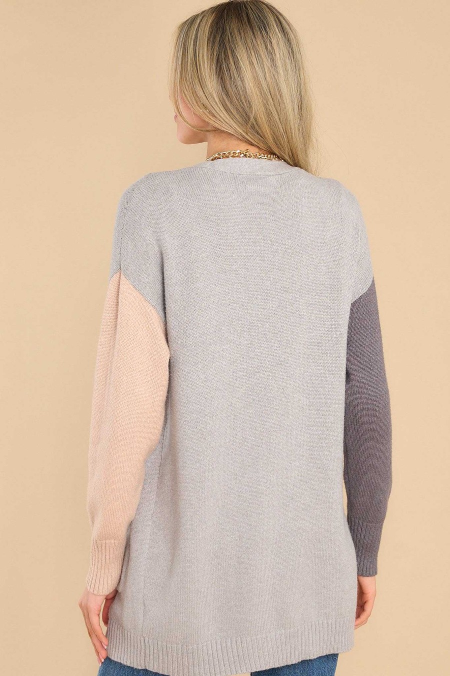 Clothing Red Dress Cardigans | The Right Addition Colorblock Cardigan Grey