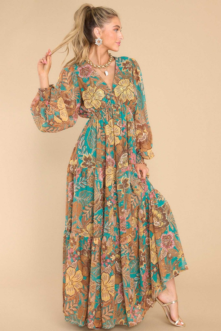 Clothing Red Dress Maxi Dresses | Confetti Crush Multi Maxi Dress Teal