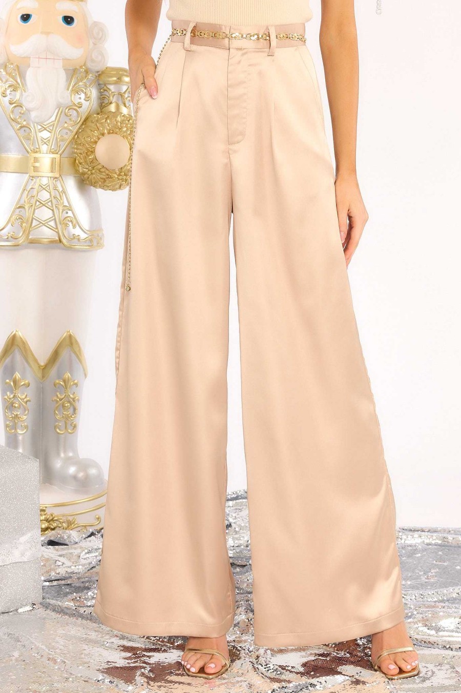 Clothing Red Dress Pants | Long Term Wide Leg Pants Light Mocha