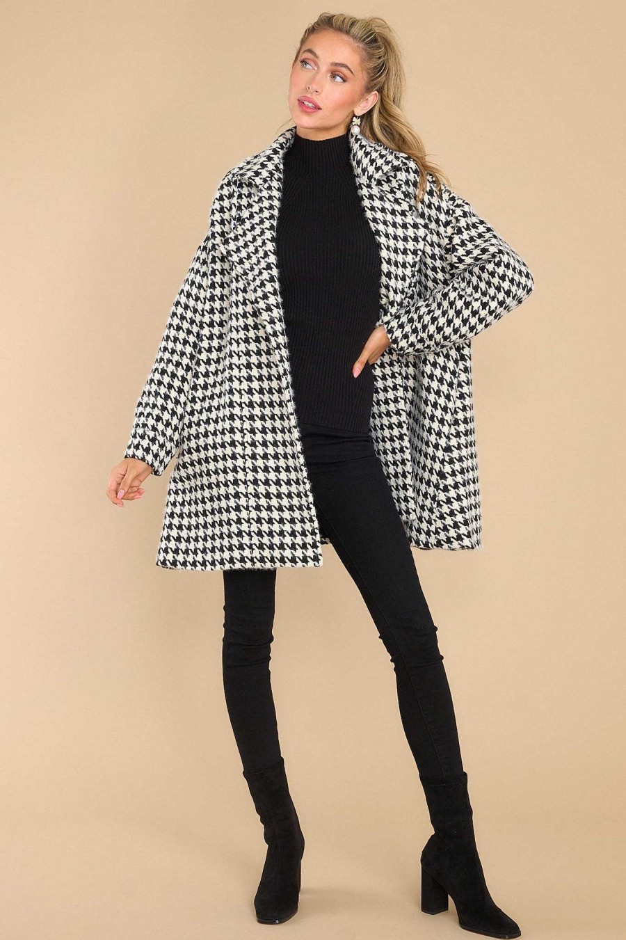 Clothing Red Dress Coats | Making It Easy Black & White Houndstooth Coat Multi
