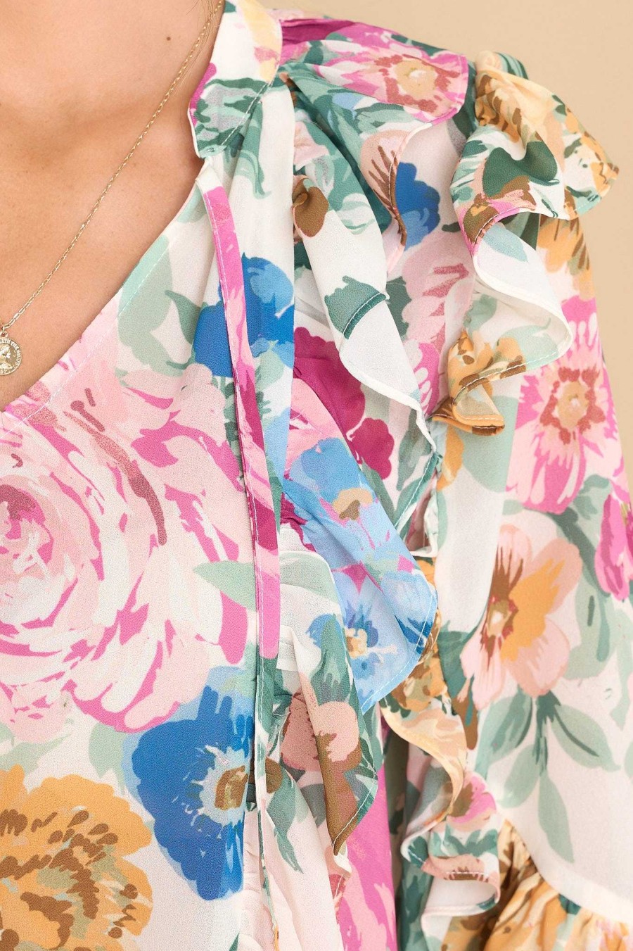 Clothing Aura Blouses & Shirts | Boldest Bloom Floral Print Top Ivory