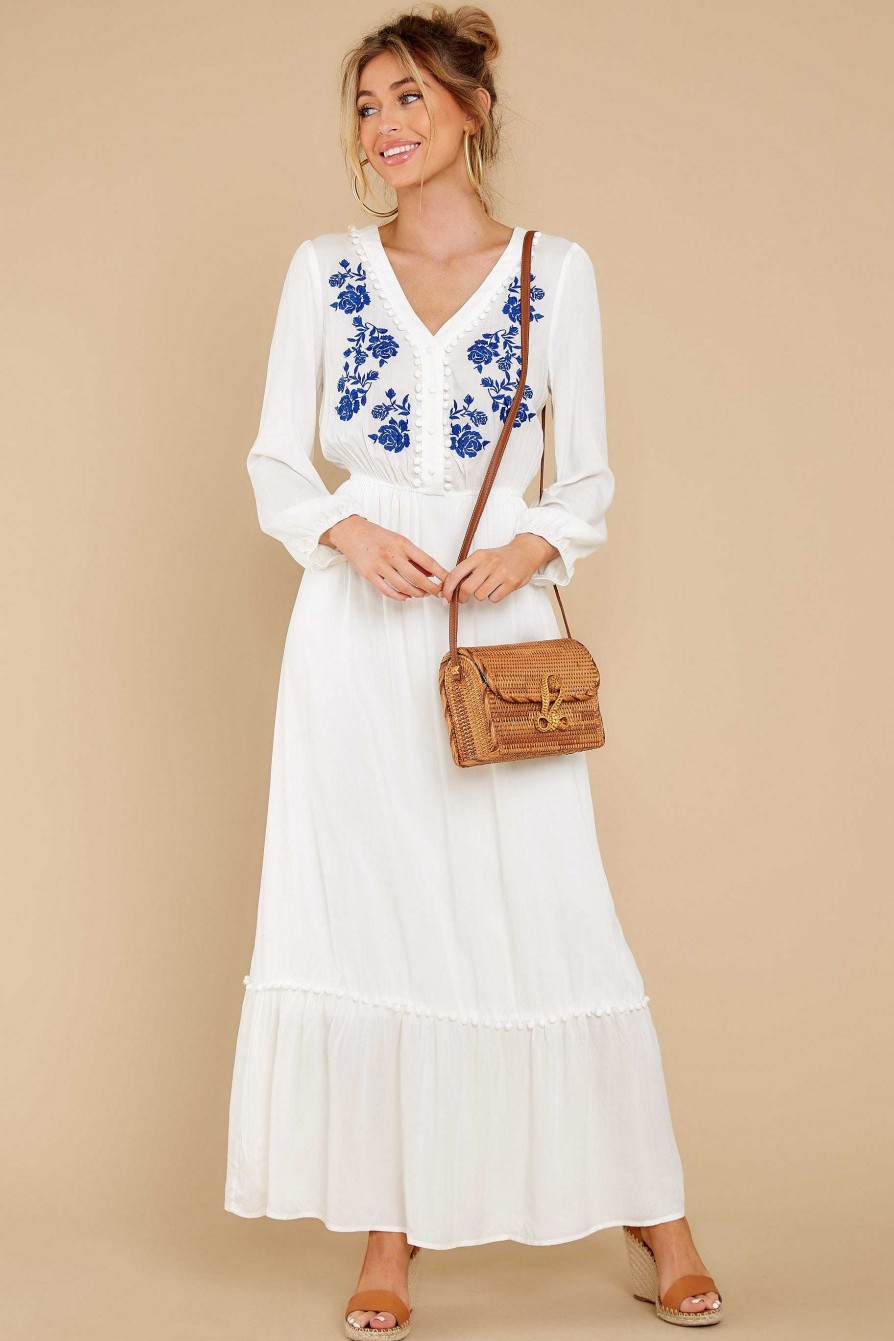 Clothing Aura Maxi Dresses | If She Wants It Embroidered Maxi Dress White