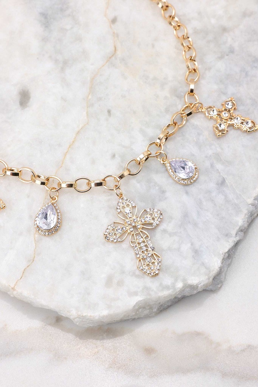 Jewelry Red Dress | Only Us Cross Necklace Gold