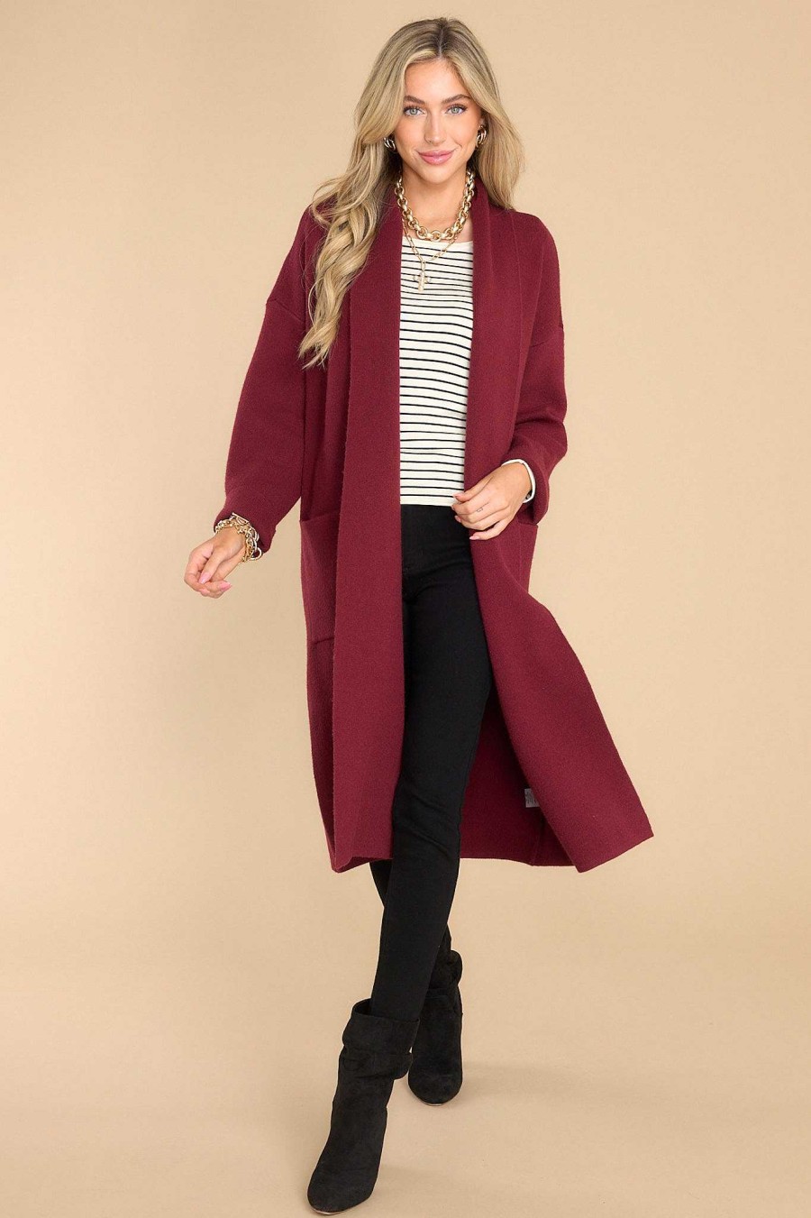 Clothing Red Dress Cardigans | In My Cozy Era Cardigan Dark Rust