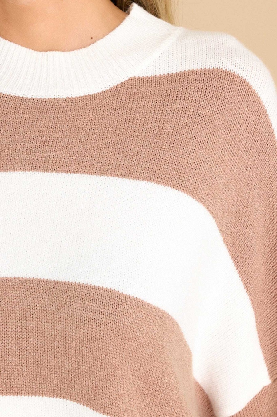 Clothing Red Dress Casual Tops | For A While Stripe Sweater Brown