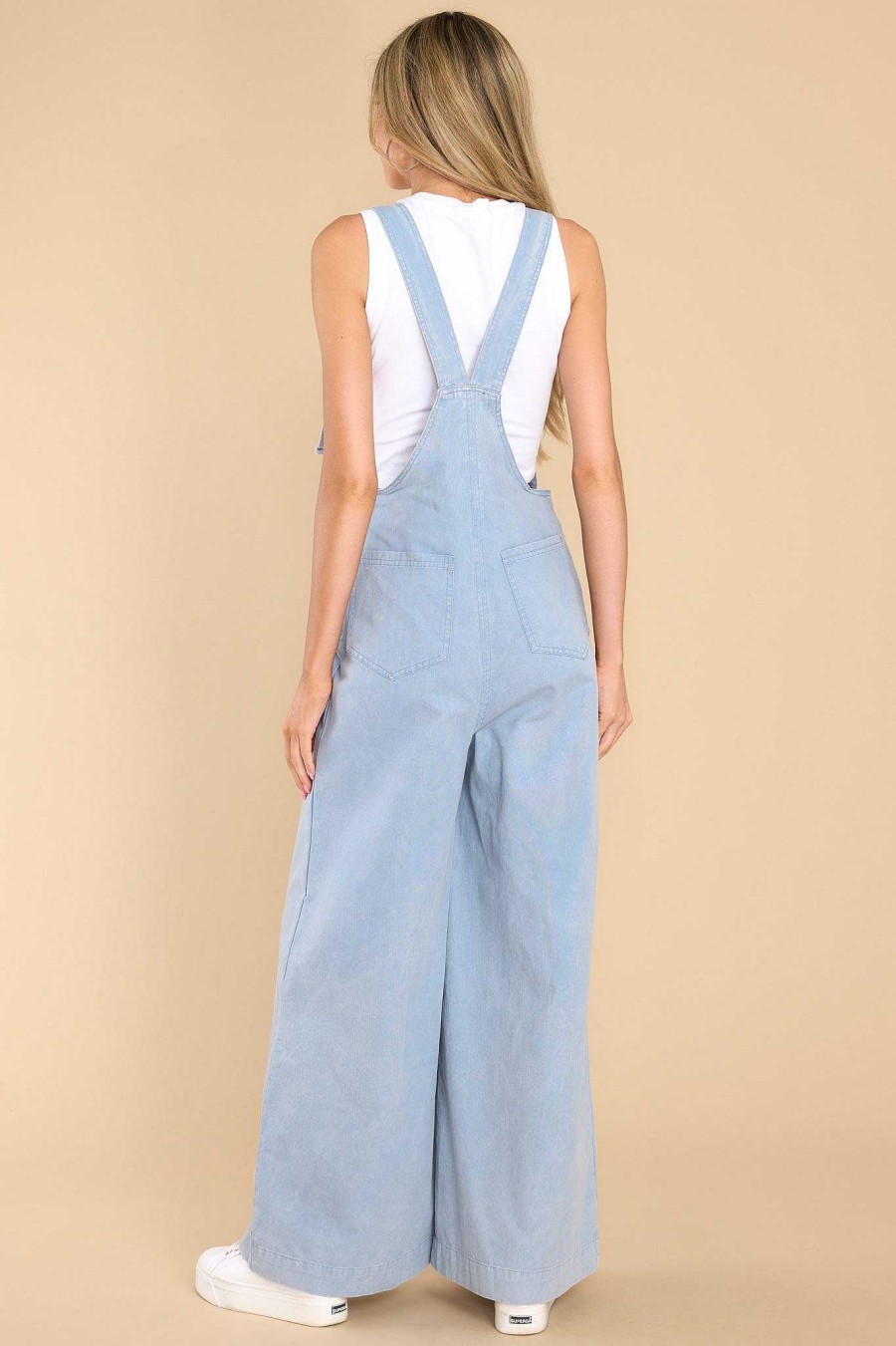 Clothing Red Dress Overalls | Lovely Morning Denim Overalls Dusty Blue