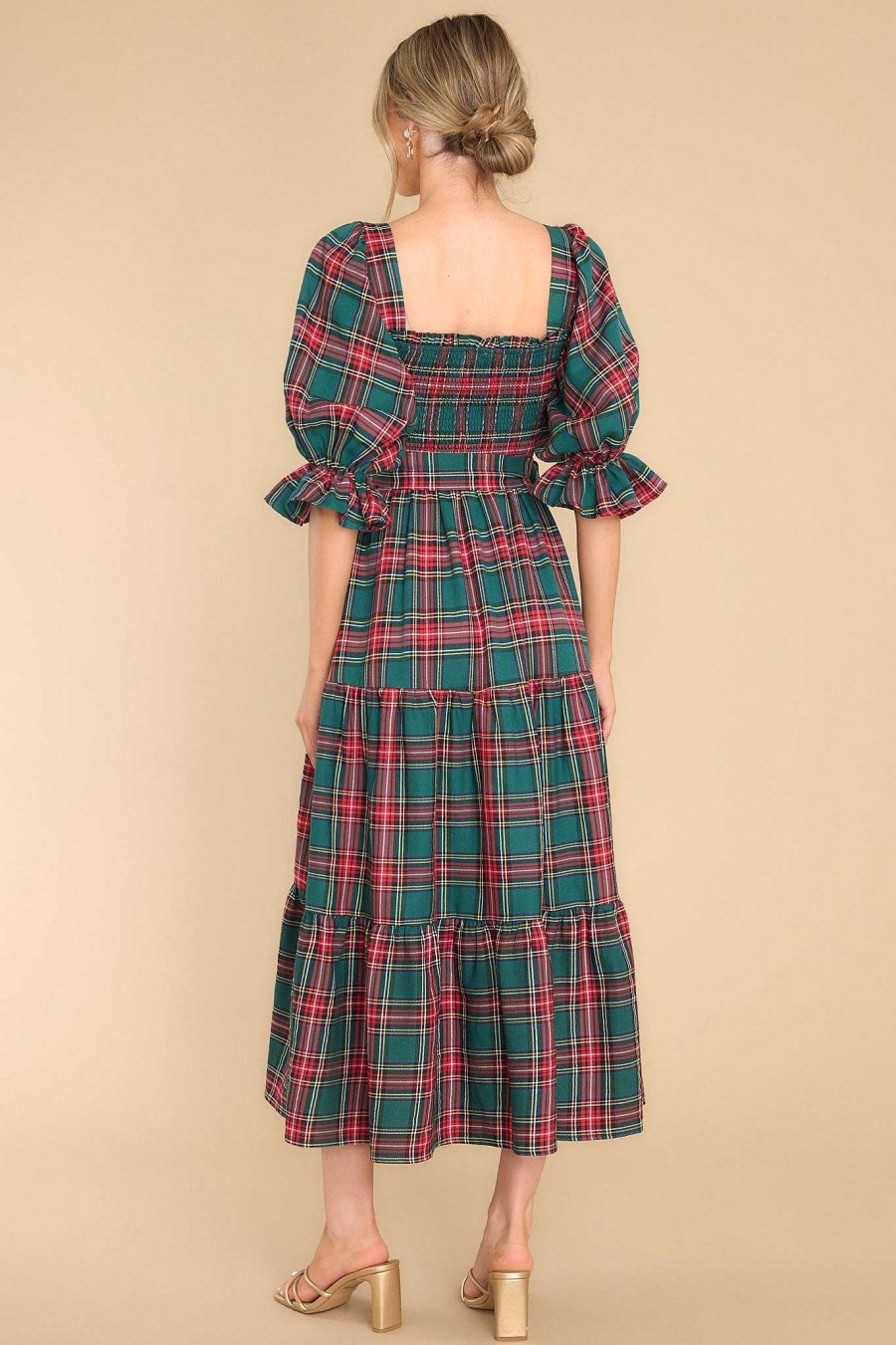 Clothing Aura Midi Dresses | All Is Calm Green Plaid Maxi Dress Hunter Green