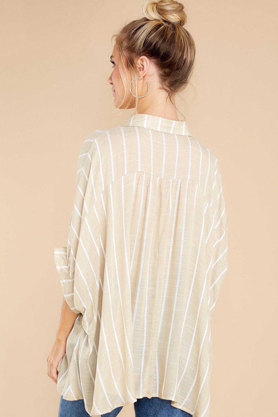 Clothing Red Dress Casual Tops | Rare Love Stripe Top Taupe