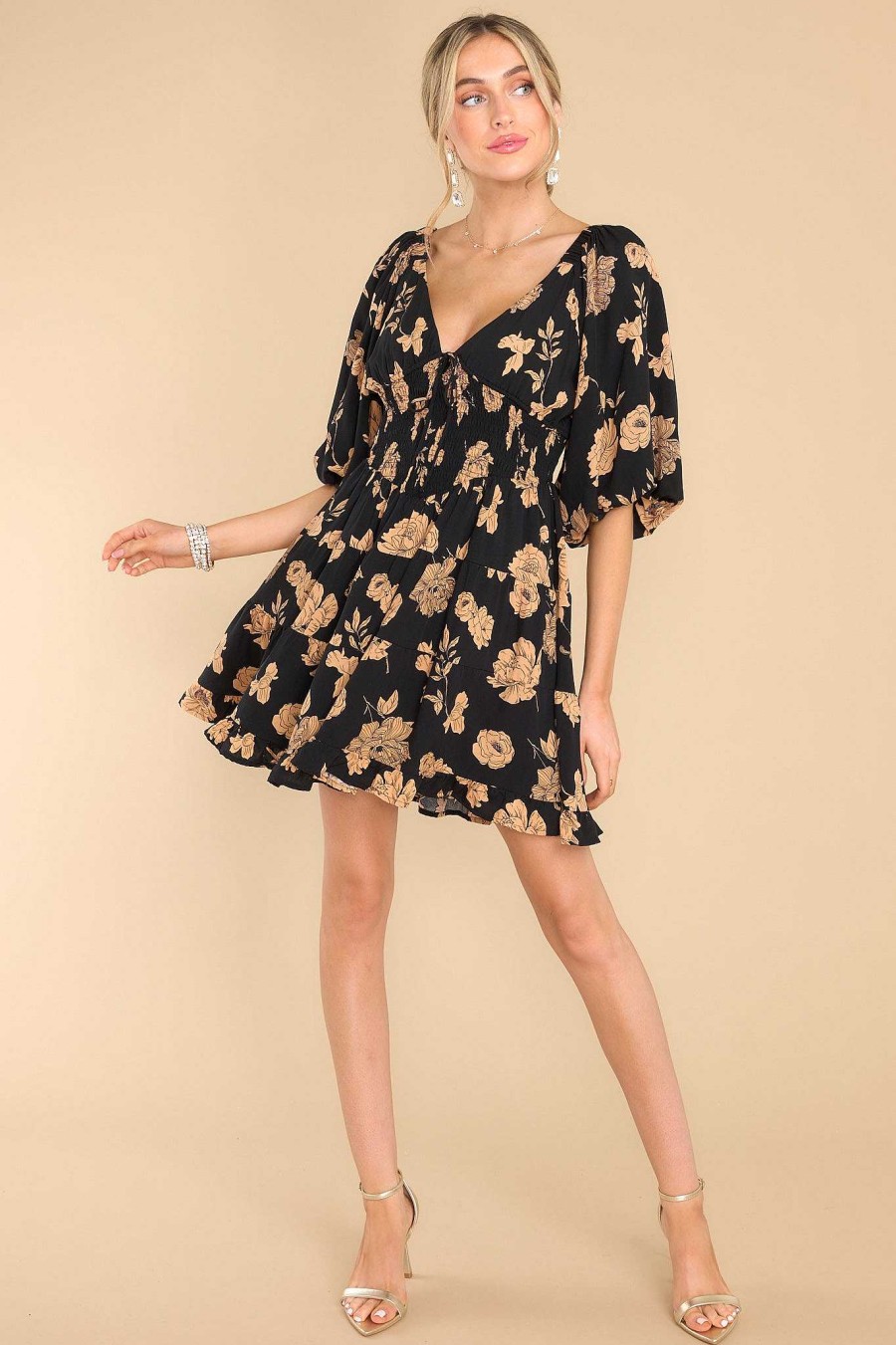 Clothing Red Dress Mini Dresses | Let It Happen Floral Dress Black