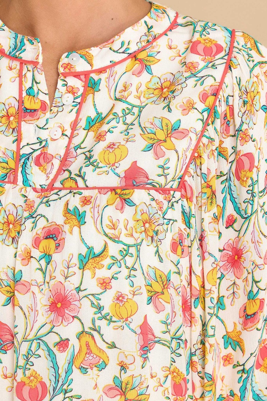 Clothing Red Dress Casual Tops | Can'T Talk Right Now Floral Print Top Ivory