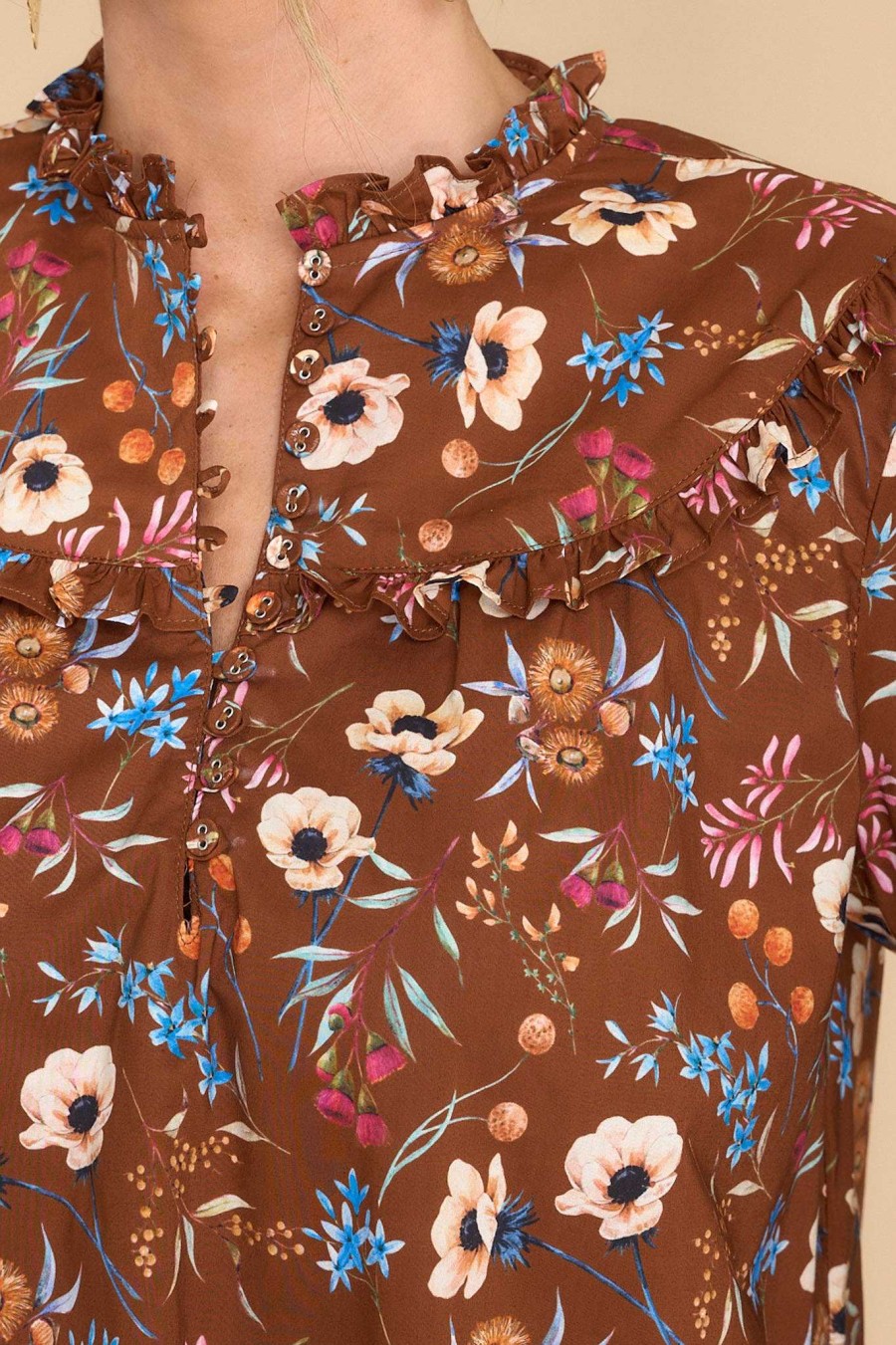 Clothing Olivia James The Label Mini Dresses | Ella Anemone Chocolate Mini Dress Brown