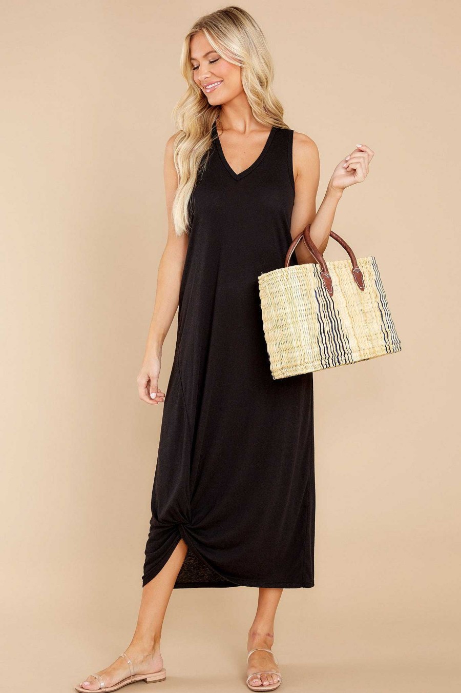 Clothing Z Supply Midi Dresses | Reverie Knot Triblend Dress Black