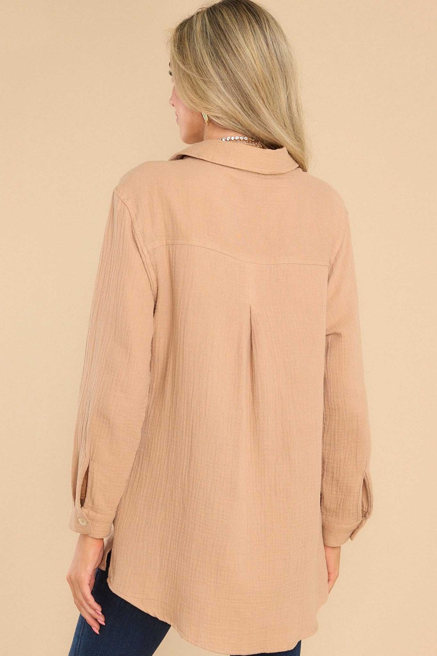 Clothing Red Dress Casual Tops | Confidence Game Cotton Top Light Tan