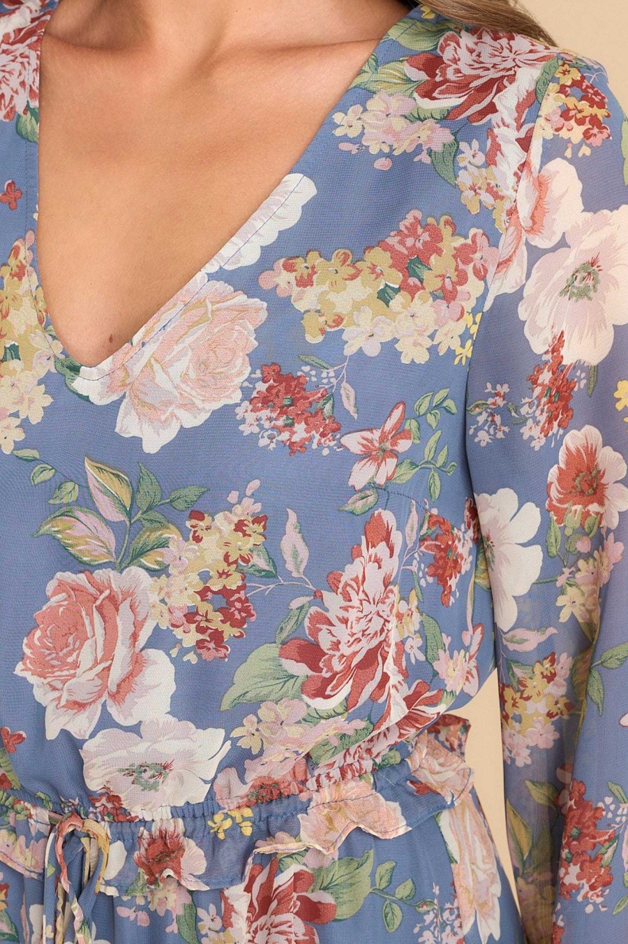 Clothing Red Dress Midi Dresses | We'Re Not Done Floral Midi Dress Blue