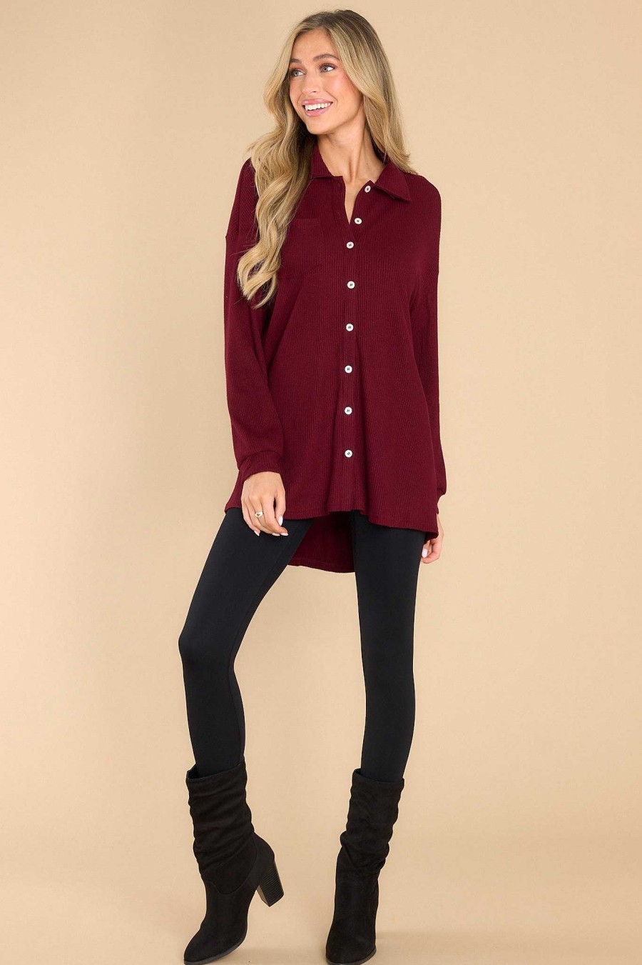 Clothing Red Dress Casual Tops | Set On You Top Burgundy