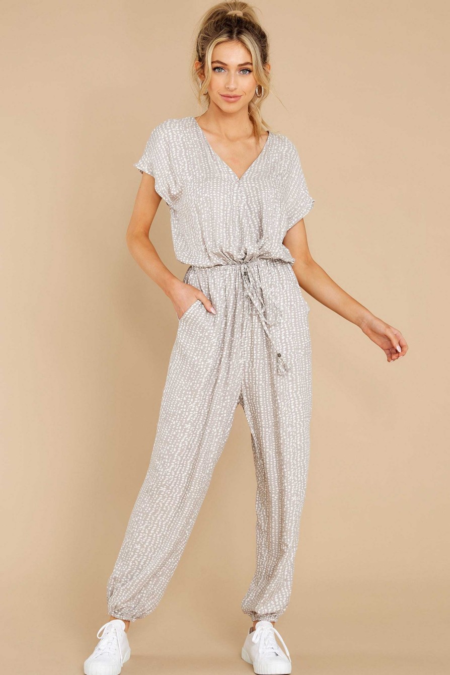 Clothing Red Dress Jumpsuits | Bold Direction Print Jumpsuit Taupe