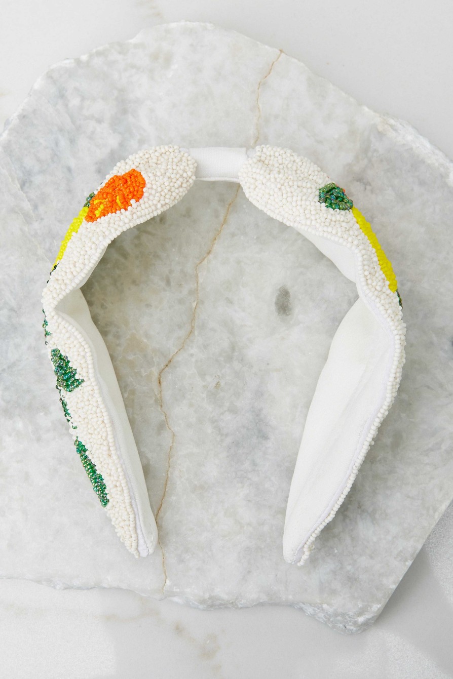 Accessories Treasure Jewels Hair Accessories | Orange Lemon Beaded Headband White